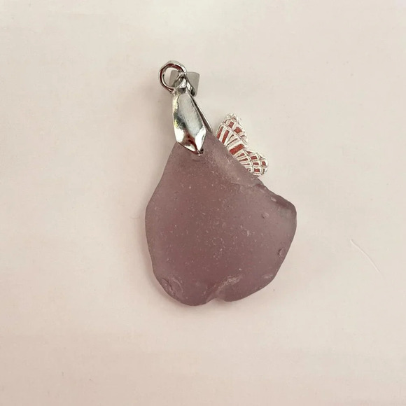 Silver Toned Butterfly & Natural Purple Stone Vintage Pendant Charm Trinket - Picture 6 of 9